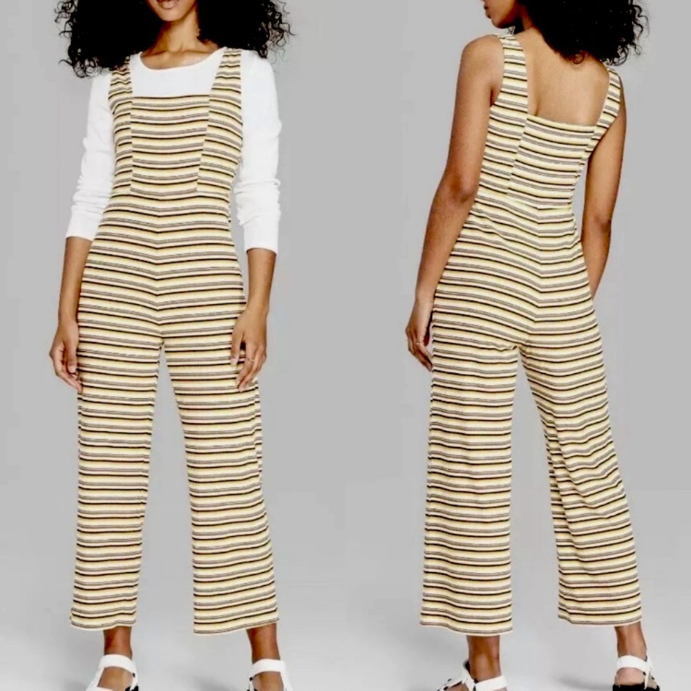 NWT Wild Fable Ribbed Striped Cropped Wide Leg Jumpsuit Square Neck Y2K
